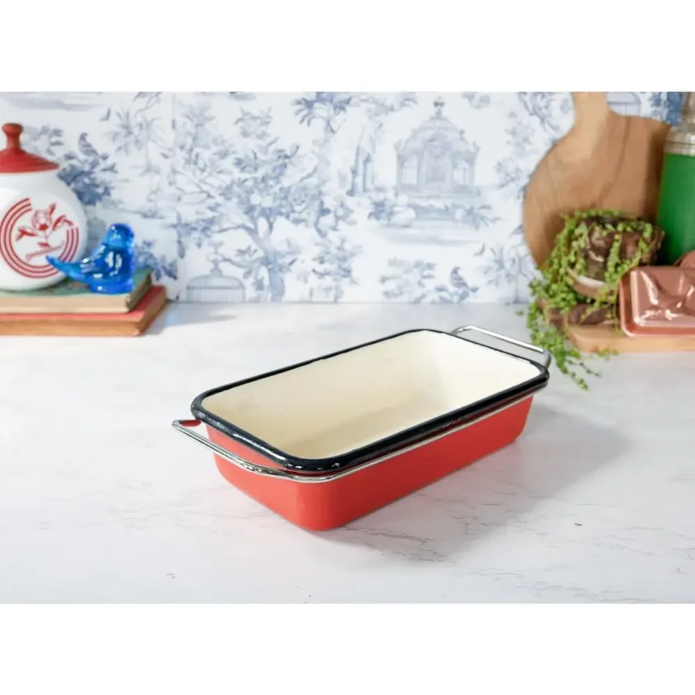 VTG National Silver Co Bakers Ware Enamel Pan Casserole MCM Retro Cottage Farm